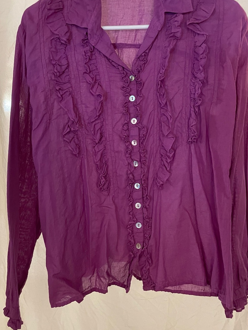 Ruffled Button-Front Blouse in Deep Orchid